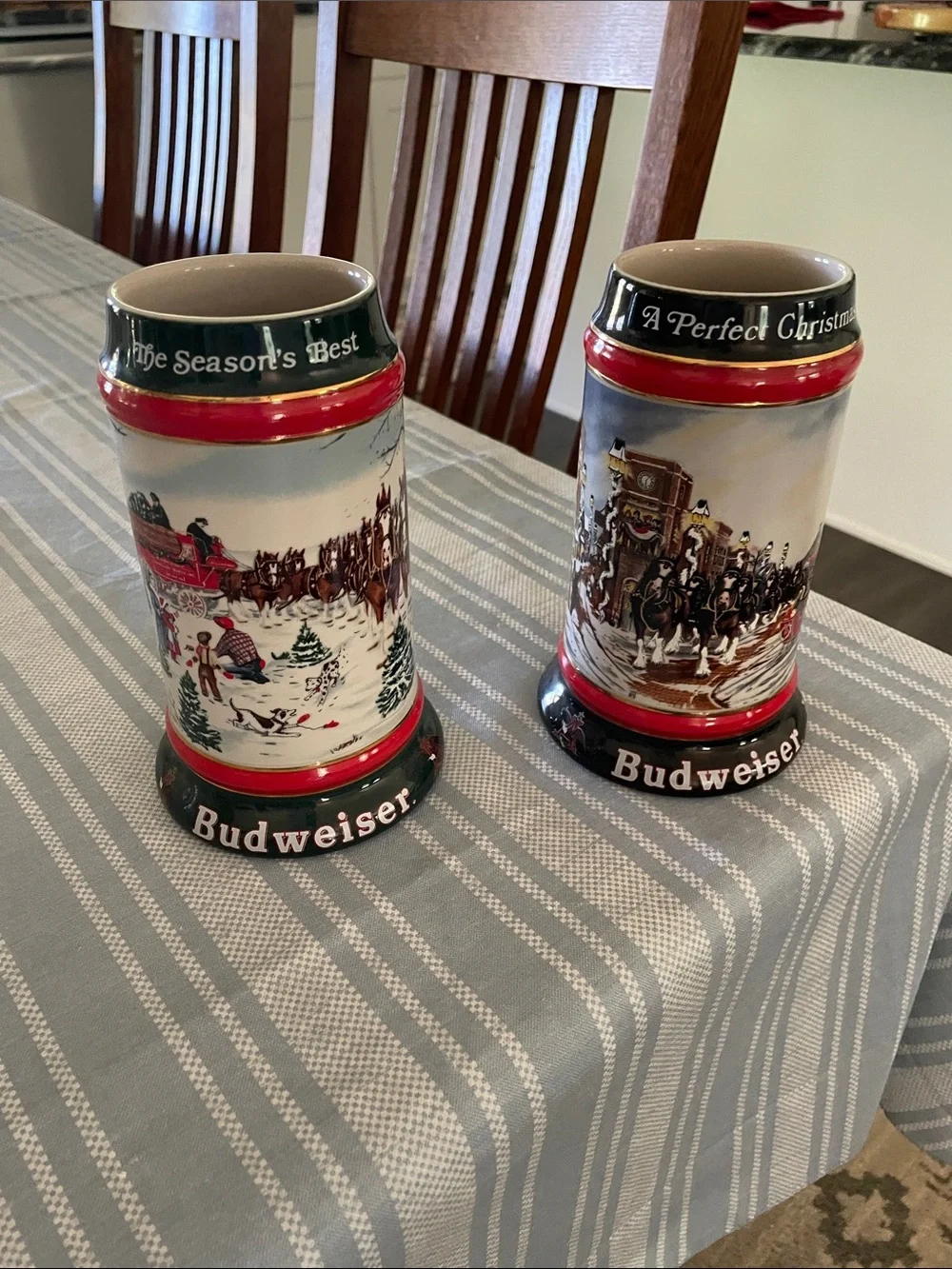 Budweiser Ceramic Collector Steins with Red and White Detailing - Picture 2 of 2